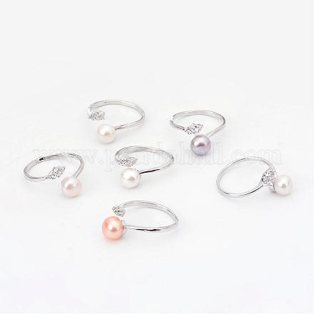 Einstellbare natürliche Perle Perle Manschette Finger Ringe RJEW-R129-04-B-1