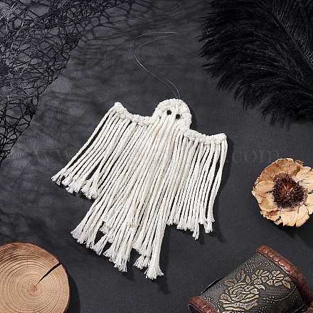 Плетеные хлопковые украшения в виде привидения из макраме HJEW-JM03750-1