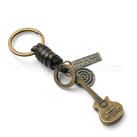 Punk Style Woven Cow Leather Alloy Pendant Keychain KEYC-PW0006-01A-1