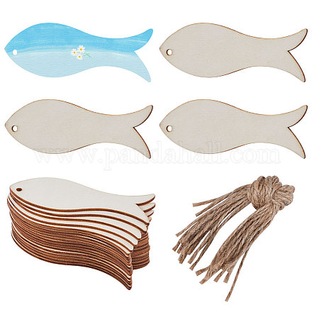 GORGECRAFT 20PCS Fish Wood Cut Out Pendants Wooden Christmas Tags Hanging Slices Ornaments Sets with Hole Ropes for Crafts Wedding Christmas Birthday Themed Party Arts Decoration Painting Arts WOOD-WH0124-26C-1