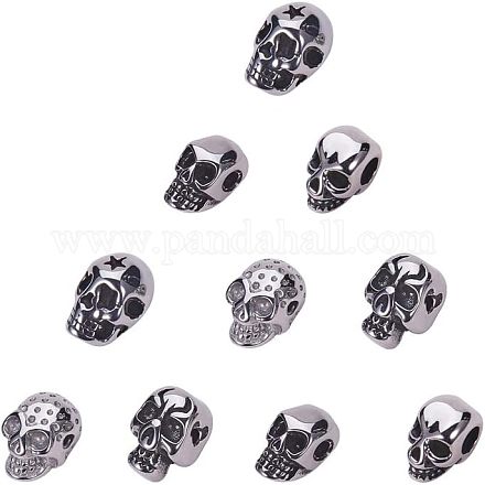PandaHall - 10 perline in acciaio inox 304, 11 x 8 x 10 mm, colore: oro rosa, per Halloween, scheletro, testa di teschio, perline distanziali in metallo, per braccialetti e collane