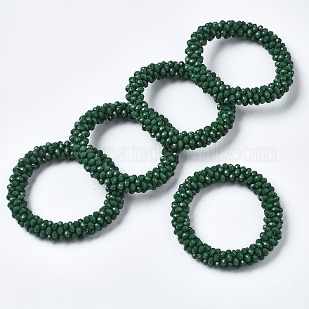Braccialetti elasticizzati con perle di vetro opaco sfaccettato BJEW-S144-002E-02-1