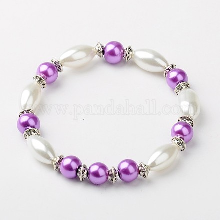 Glass Pearl Stretchy Bracelets BJEW-JB01178-03-1