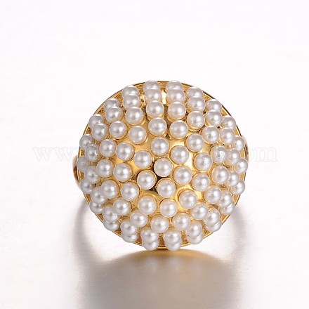 シックな女性の日常着のアクセサリー316ステンレス製のアクリルの真珠の指輪  ゴールドカラー  16mm RJEW-J066-92-16mm-1