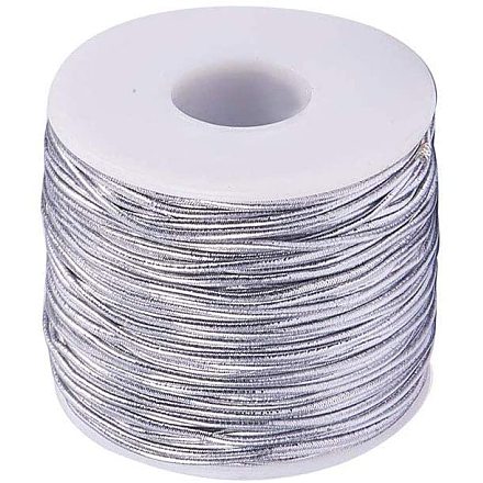 PandaHall 1 Roll Round Elastic Cord with Polyester Outside and Rubber Inside Silver Elastic Cord for Neckacle Bracelet Jewelry Making 2mm EC-PH0001-14-1