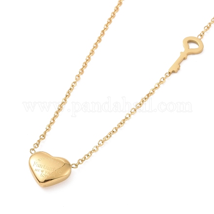 Collier pendentif coeur et clé squelette NJEW-A004-14G-1