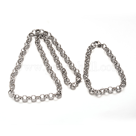 304 Rolo-Halsketten und Armbänder aus Edelstahl für Schmucksets SJEW-I021-03B-1