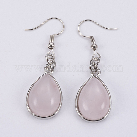 Boucles d'oreilles en quartz rose naturel EJEW-F133-02G-1