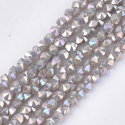 電気メッキガラスビーズセット  多面カット  ダイヤモンド  ライトグレー  3.5x3x3mm  穴：0.8mm  約148個/連  13.7インチ EGLA-S179-03A-H02-1