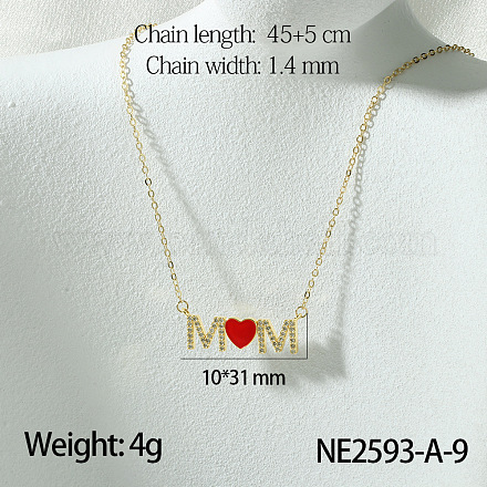 Ожерелья с подвесками из латуни с микропаве из прозрачных кубических цирконий с красной эмалью ко Дню матери FS-WG67A5B-13-1