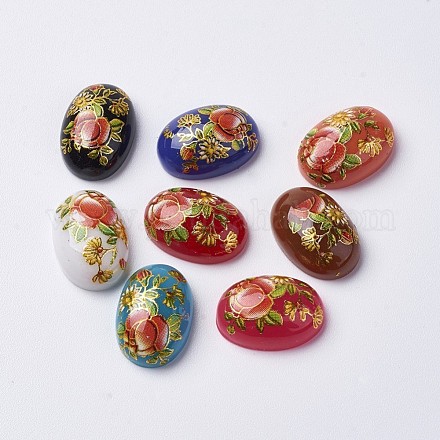 Cabochon in resina con stampa floreale GGLA-K001-13x18mm-1
