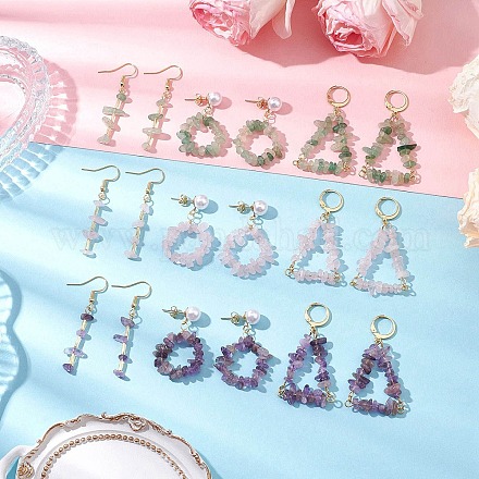 9 пара сережек 9 стилей из натуральных смешанных камней EJEW-JE06343-1