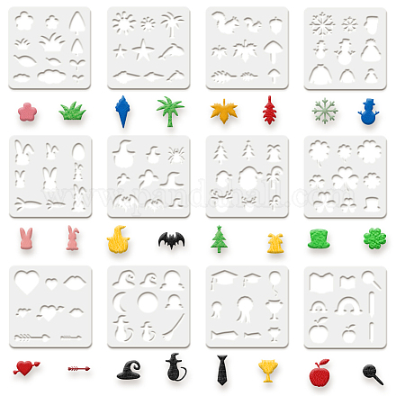 FINGERINSPIRE 12 Sets Leather Earrings Making Template 5.9x5.9inch Spring Summer Autumn Winter Valentine's St. Patrick's Teacher's Day Easter Witch's Day Graduation Stencil for Card Hairpin DIY DIY-WH0394-0189-1