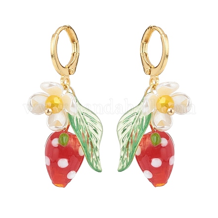 Bunte Malerei-Erdbeere mit Kunststoff-Perlenblumen-Ohrring EJEW-TA00130-1