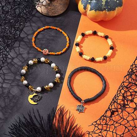 Стеклянные подвески и браслеты с подвесками из ракушек и жемчуга ручной работы из полимерной глины и эмали BJEW-TA00660-1