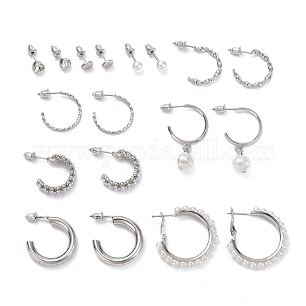 Boucles d'oreilles anneau & rond strass EJEW-D277-09P-1