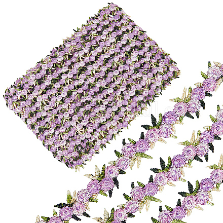 Cinta de encaje bordado de poliéster con flores de 15 yarda OCOR-WH0070-77D-1