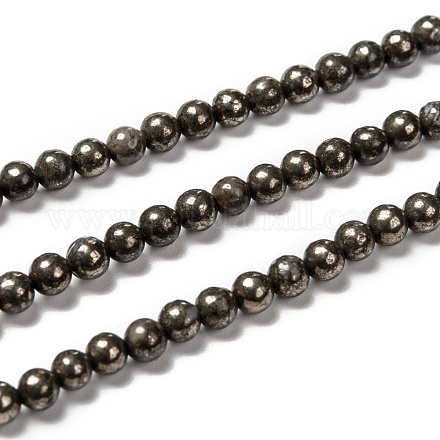 Natürliche Pyrit Perlen Stränge G-L031-4mm-01-1
