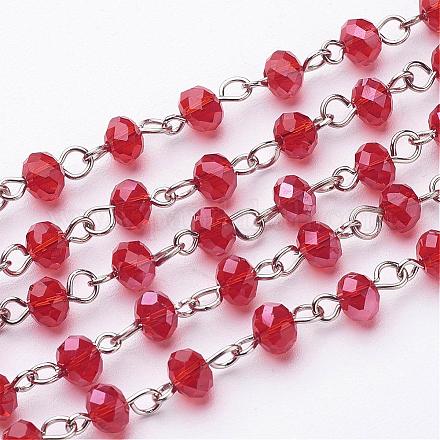 Catene di perle in vetro rondelle fatte a mano per creazione di bracciali collane AJEW-JB00038-06-1