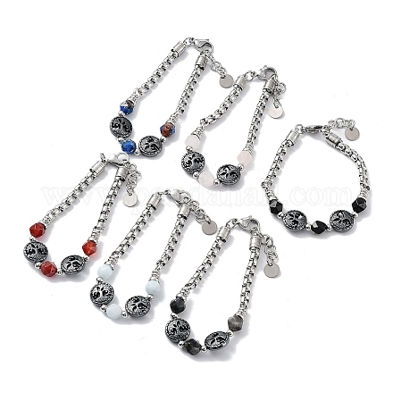 Bracelets de perles rondes en pierres précieuses naturelles mélangées BJEW-Q777-01-1