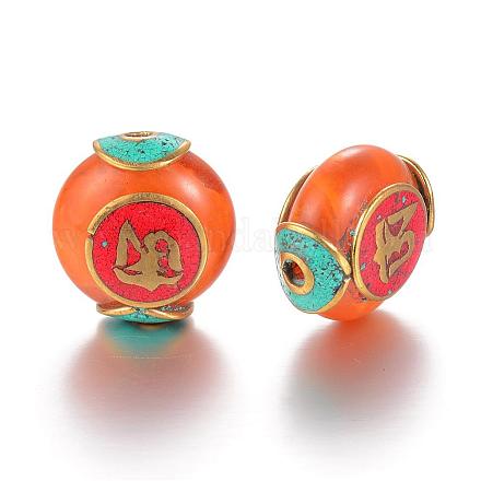 Perles imitation de cire d'abeille de style tibétain KK-K155-02-A-1