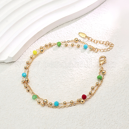 Модные двухслойные регулируемые женские браслеты на щиколотку из латуни и граненого стекла в винтажном стиле FX2573-4-1