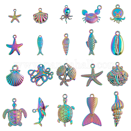 ホビーセイ海洋生物テーマ合金ペンダントセット  混合図形  虹色  15~37x8~29x2.5~5mm  20個/箱 FIND-HY0001-47-1