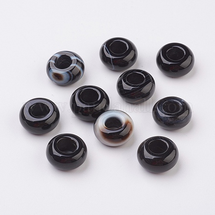 Agate noire naturelle mélangée au hasard et perles européennes en agate à bandes G-G740-14x8mm-12-1