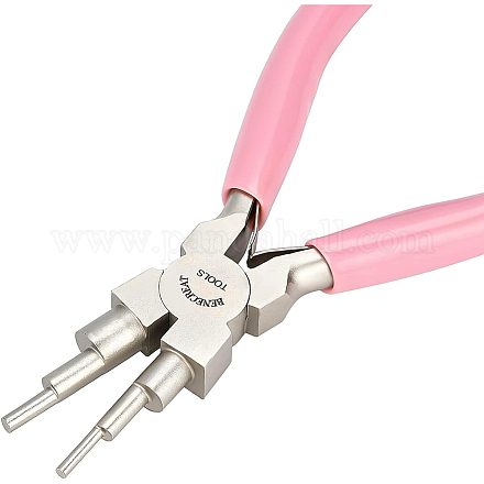 BENECREAT 6-in-1 Bail Making Pliers Carbon Steel Pink Nylon Nose Pliers 6-Step Multi-Size Wire Looping Plier for DIY Making PT-BC0001-54-1
