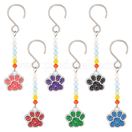 12 pièces 6 couleurs alliage émail chien patte empreinte pendentif décorations HJEW-AB00266-1
