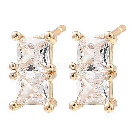Brass Pave Clear Cubic Zirconia Rectangle Stud Earrings EJEW-G362-08KCG-1