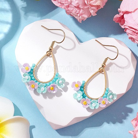 Серьги-капли из смолы и стеклянных бусин EJEW-MZ00401-02-1