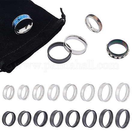 Unicraftale 16pcs 16 estilos 201 configuraciones de anillo de dedo ranurado de acero inoxidable STAS-UN0051-07-1
