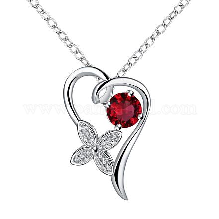 Silver Plated Brass Cubic Zirconia Heart with Flower Pendant Necklaces NJEW-BB06031-A-1