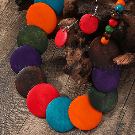 Многослойные ожерелья и серьги-подвески из деревянных бусин в богемном этническом стиле WG82ABA-07-1