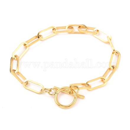 Unisex Vacuum Plating 304 Stainless Steel Paperclip Chain Bracelets X-BJEW-H541-03A-G-1