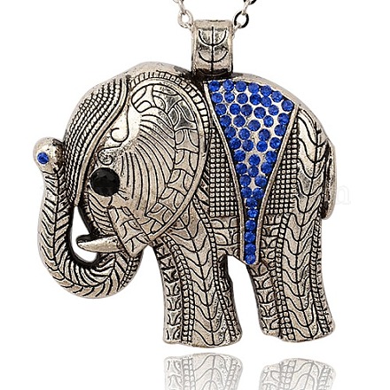 Antique Silver Alloy Rhinestone Elephant Pendants ALRI-J004-05AS-1