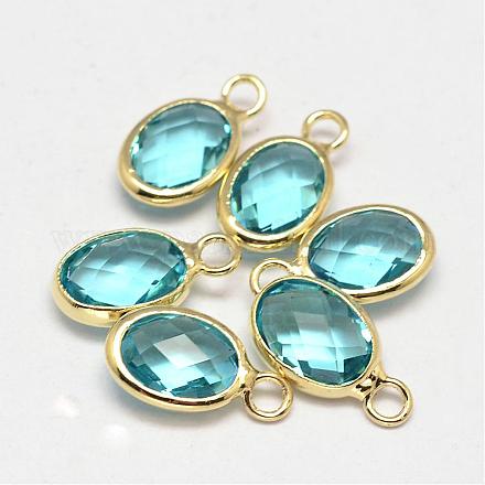 Oval Faceted Golden Tone Brass Glass Charms GLAA-O015-19G-1