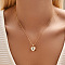 Brass Pave Natural Shell Pendant Necklaces for Women, Real 18K Gold Plated, Seashell Color, Heart, 16.93 inch(43cm)