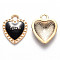 Alloy Enamel Pendants, Heart, with Word LOVE, for Valentine's Day, Light Gold, Black, 16x13x3mm, Hole: 2mm