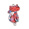 Alloy Enamel Connector Charms, Cat with Flower Pattern, Orange Red, 28.5x15x1.5mm, Hole: 1.5mm