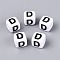 Opaque Acrylic Beads, Cube with Number, with Enamel, Black, Letter D, 7.5~8x7.5~8x8~8.5mm, Hole: 3.6~4mm, about 1200pcs/500g