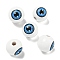 Printed Wood European Beads, Eyeball Round Beads, Dodger Blue, 15.5~16mm, Hole: 4~4.5mm