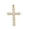 Brass Micro Pave Cubic Zirconia Pendants, Cross, Rack Plating, Long-Lasting Plated, Lead Free and Cadmium Free, Real 18K Gold Plated, 44x29.5x3mm, Hole: 3mm