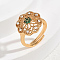 Elegant Adjustable Brass Micro Pave Cubic Zirconia Finger Rings for Women, Flower, Golden, Green, 17mm, Inner Diameter: Adjustable