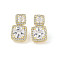 Square Brass Pave Clear Cubic Zirconia Stud Earrings with Glass for Women, Real 18K Gold Plated, 17x10mm