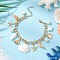 Aluminium Curb Chains Charm Bracelets, 304 Stainless Steel Shell Shape & Starfish Pendants and Shell Beads Jewelry for Women, Golden, 7.40 inch(18.8cm)