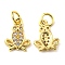 Rack Plating Brass Micro Pave Cubic Zirconia Charms, with Jump Ring, Frog, Real 18K Gold Plated, 12.5x8.5x1.8mm, Hole: 3.2mm
