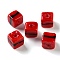 Handmade Lampwork Beads, Cube with Line, Red, 10~10.5x10~11x10~11mm, Hole: 1.8mm