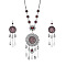 Flower Tassel Alloy Rhinestone Pendant Necklaces & Hoop Earrings Sets, Antique Silver, Siam, 520mm & 115x35mm
